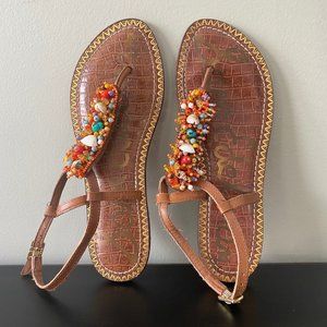 Sam Edelman | Gabrielle Beaded Sea Shell Sandals [Orange, Brown, Gold]